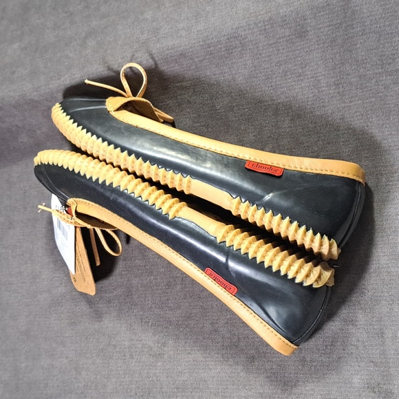 chooka Black Duck Skimmer Rubber + Faux Leather Rain Slip On Flats NWT US 10 - Picture 10 of 16